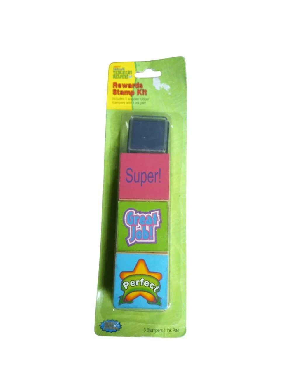 Teachers Helpers Rewards Stamp Kit 3 Wooden Rubber Stampers 1 Ink Pad Classroom